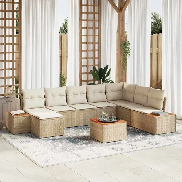 Ensemble de canapé de jardin 9 pcs Beige et crème Polyrotin