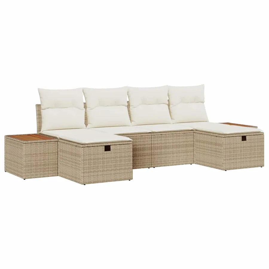 Ensemble de canapé de jardin 6 pcs Beige Poly rotin - 2