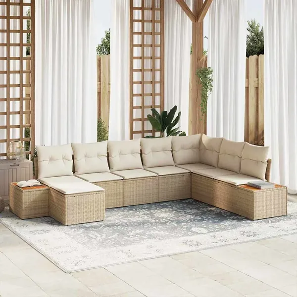 Ensemble de canapé de jardin 9 pcs Beige et crème Polyrotin