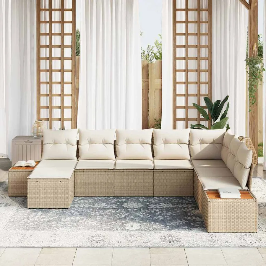 Ensemble de canapé de jardin 9 pcs Beige et crème Polyrotin - 3