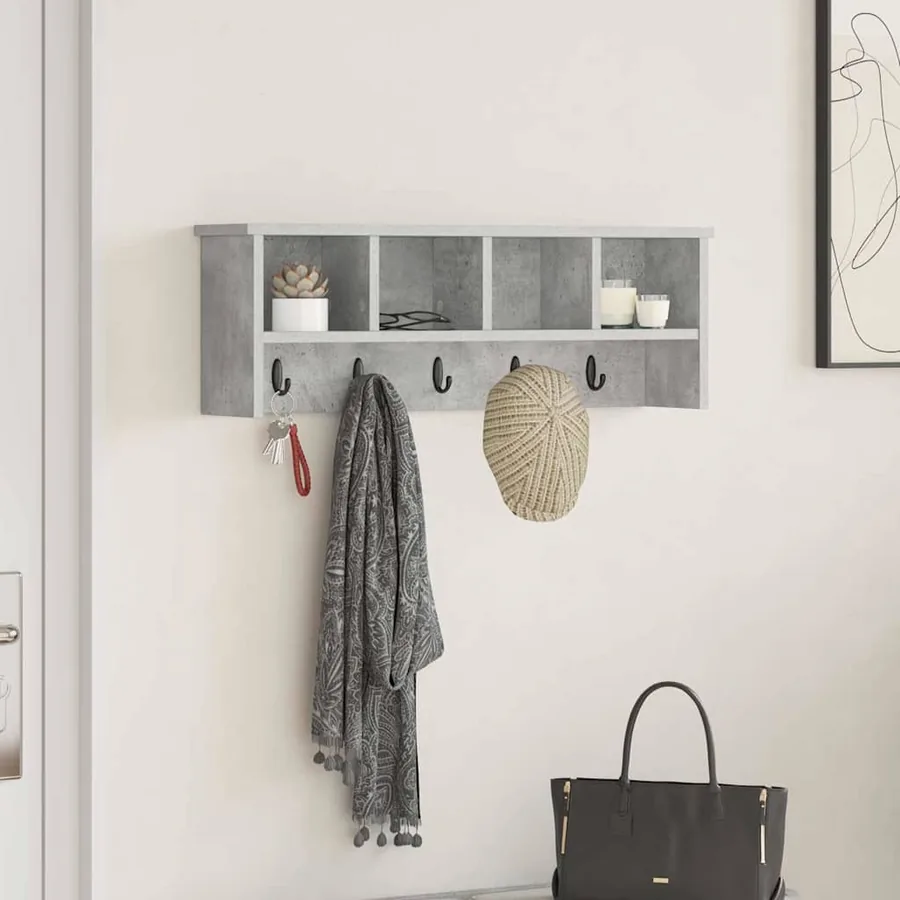 Porte-manteau mural avec étagère Gris béton 75 x 16 x 26 cm