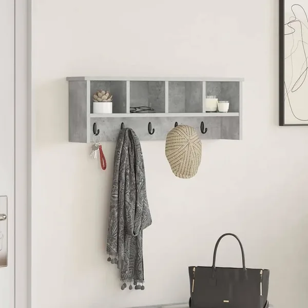 Porte-manteau mural avec étagère Gris béton 75 x 16 x 26 cm