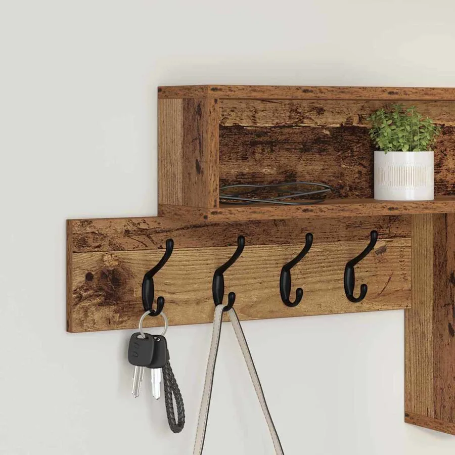 Porte-manteau mural avec étagère Bois ancien 100 x 12 x 43,5 cm - 4