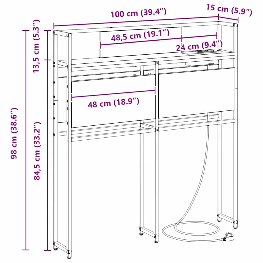 Tête de lit de rangement Chêne noir Bois d'ingénierie - 13