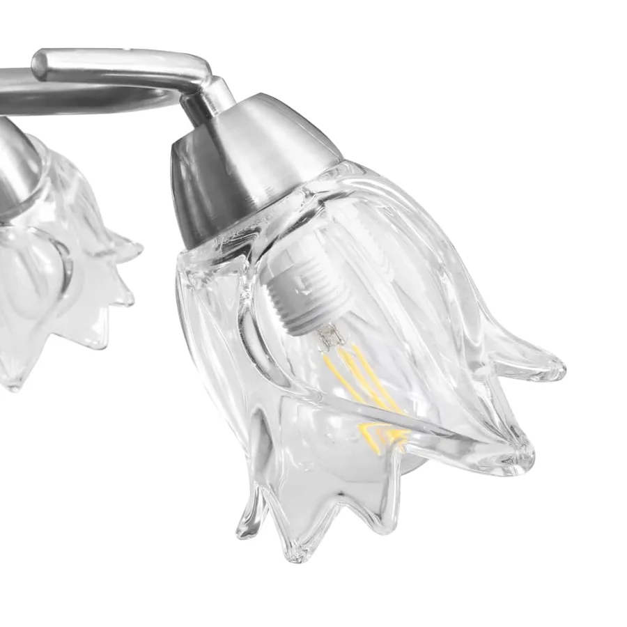 Plafonnier et abat-jour verre transparent 5 ampoules E14 Tulipe - 7