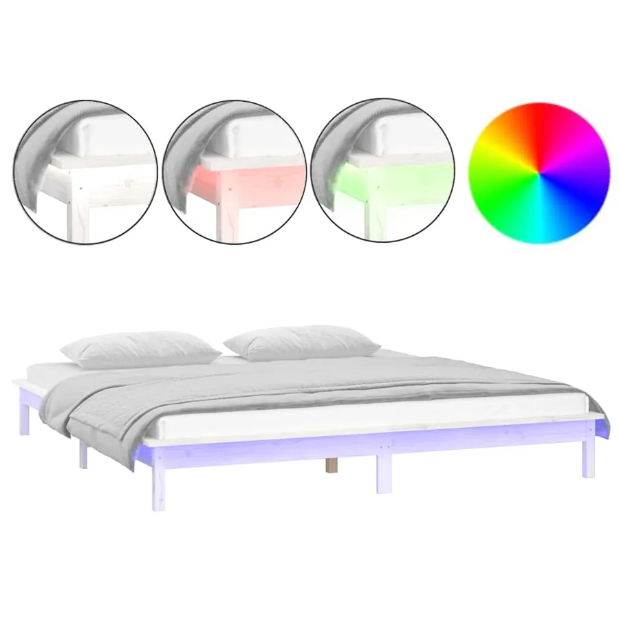 Cadre de lit à LED blanc 120x190 cm petit double bois massif - 2