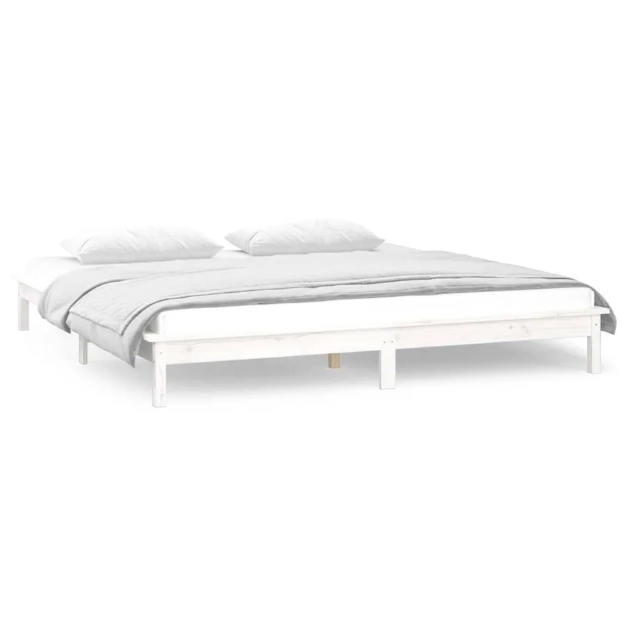 Cadre de lit à LED blanc 120x190 cm petit double bois massif - 4