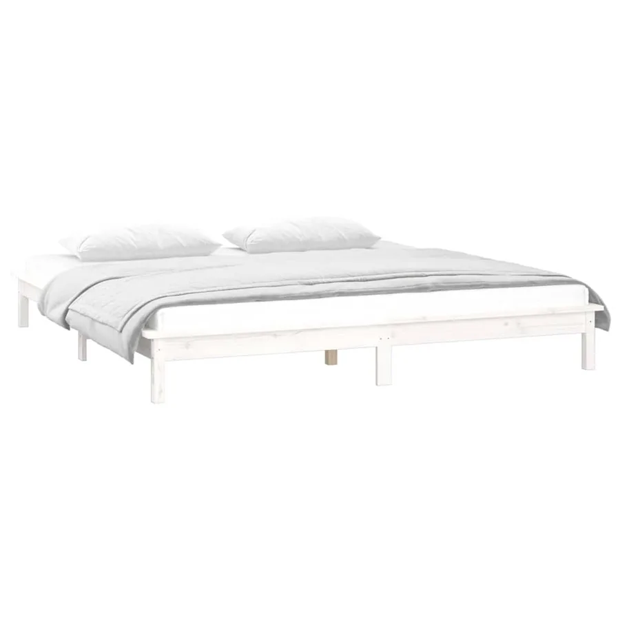 Cadre de lit à LED blanc 120x190 cm petit double bois massif - 5