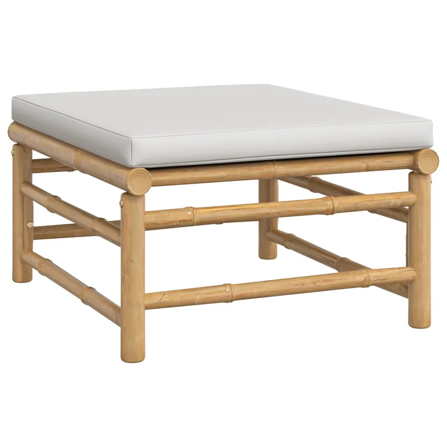 Repose-pieds de jardin avec coussin gris clair bambou - 2