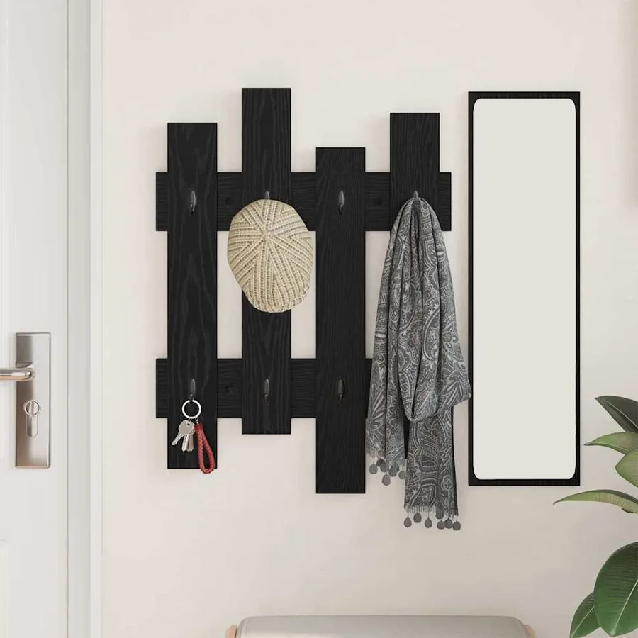 Porte-manteau mural Chêne noir 60 x 3 x 82 cm Bois d'ingénierie - 4