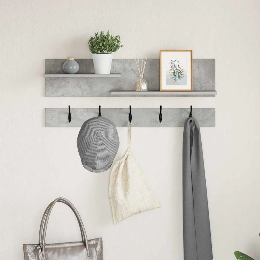Porte-manteau mural avec étagère Gris béton 90 x 15 x 36 cm