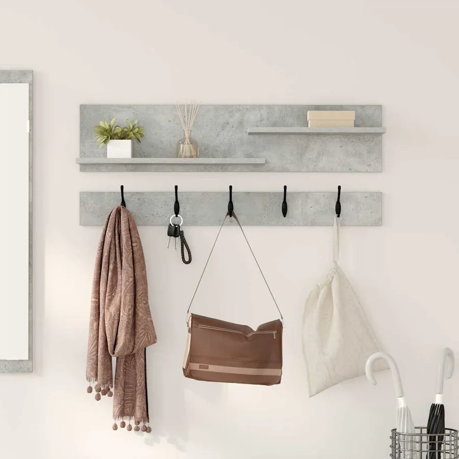Porte-manteau mural avec étagère Gris béton 90 x 15 x 36 cm - 4