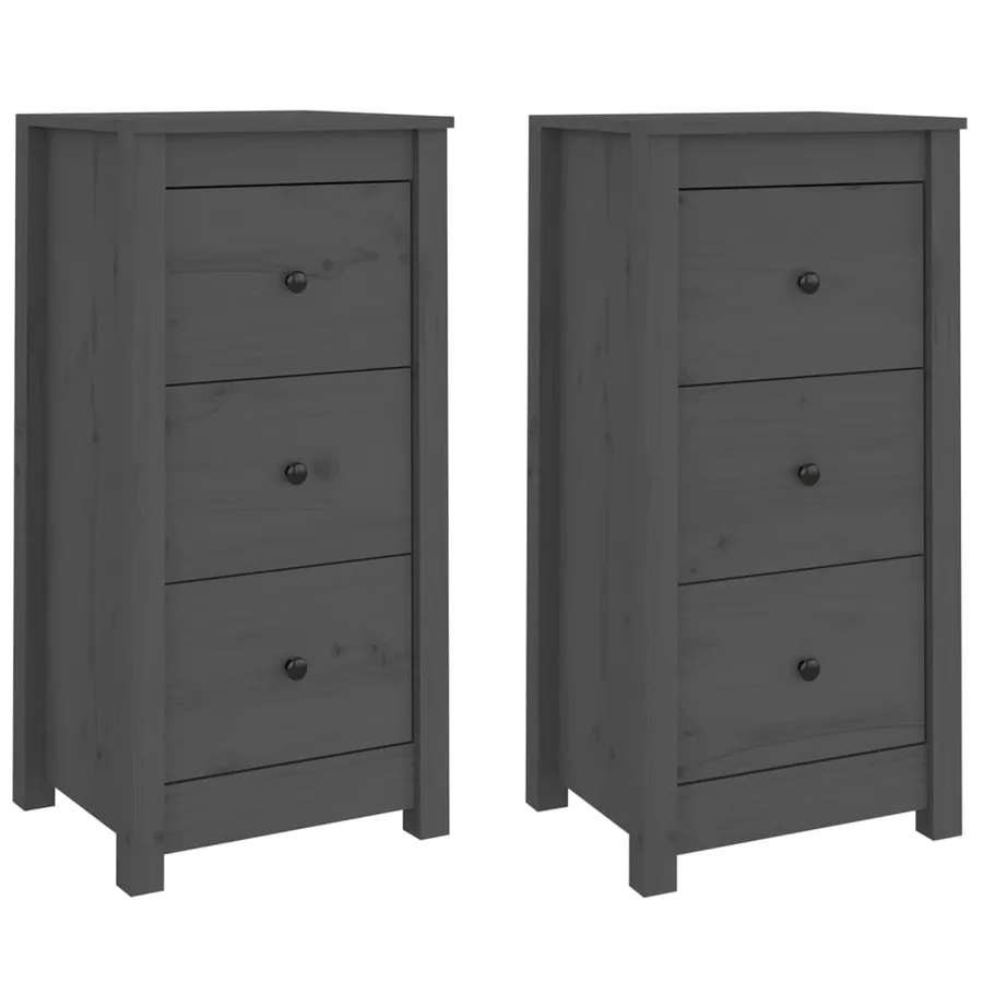 Buffets 2 pcs Gris 40x35x80 cm Bois massif de pin - 2