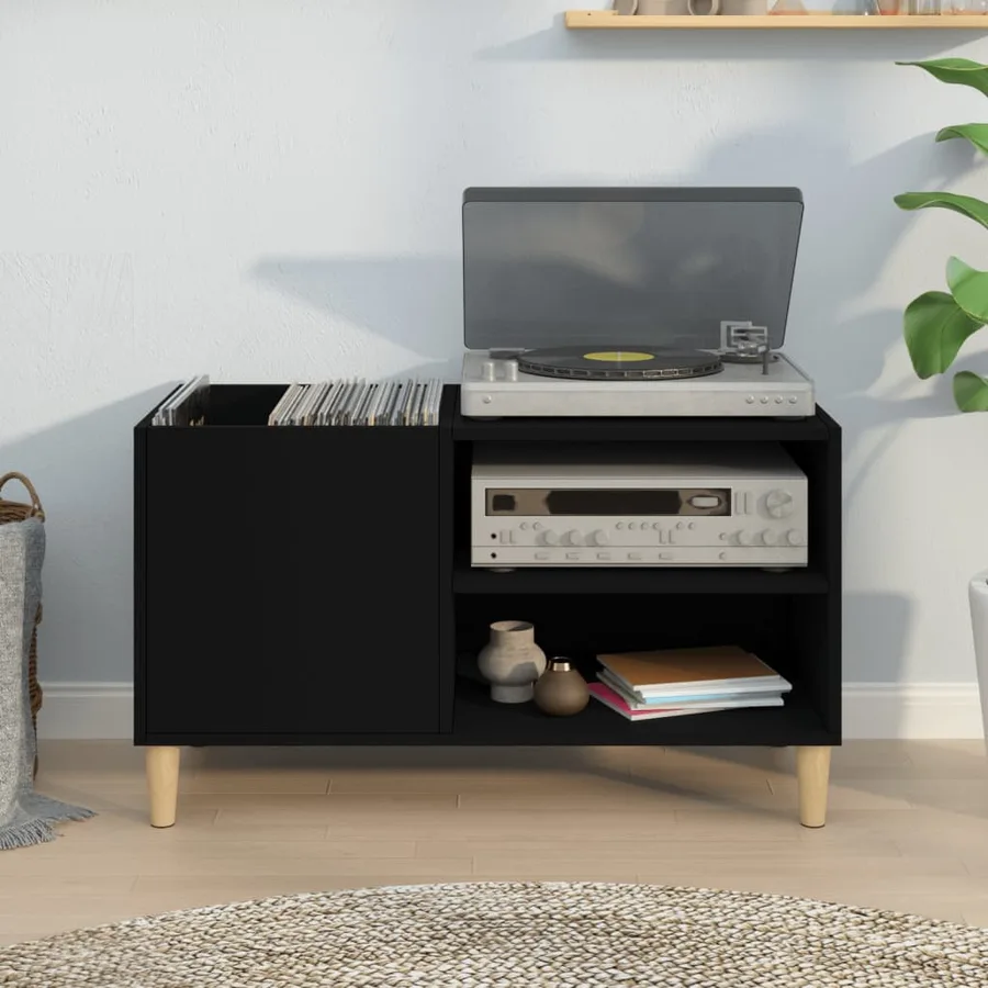 Armoire à disques noir 84,5x38x48 cm bois d'ingénierie - 3