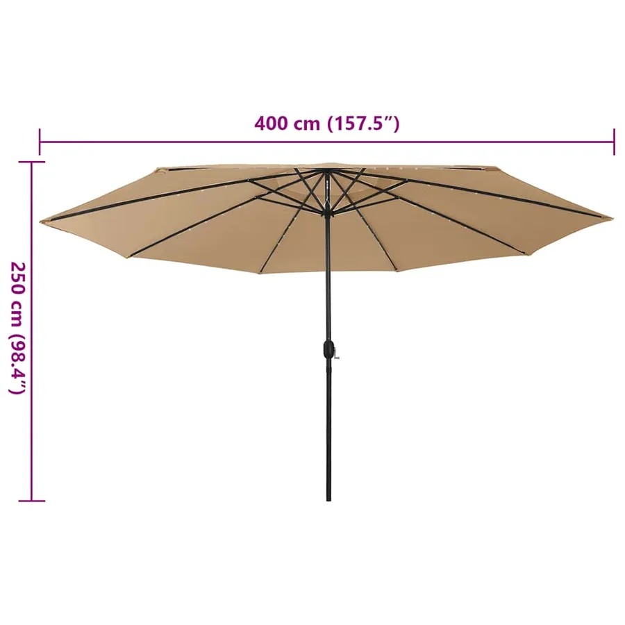 Parasol de jardin avec lumières LED et mât en métal 400cm taupe - 7