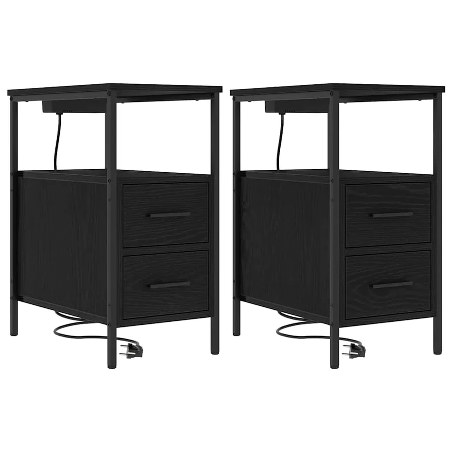 Cabinet de chevet avec tiroir 2 pcs Chêne noir 30 x 48 x 61 cm - 2