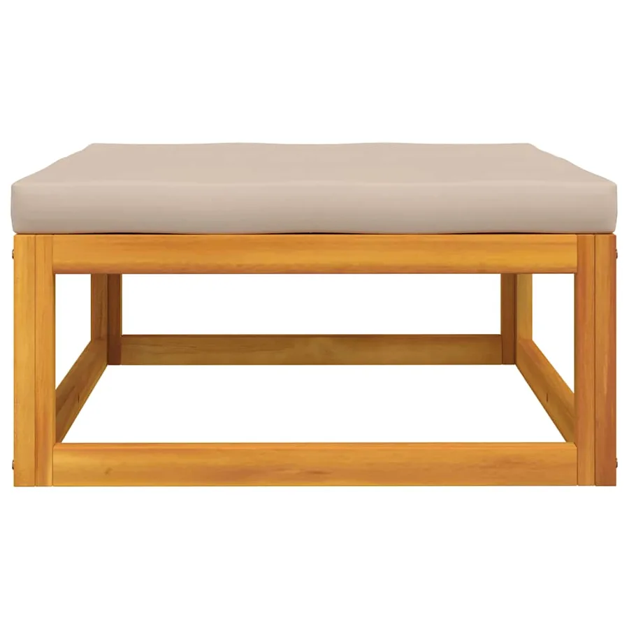 Repose-pied de jardin avec coussin taupe bois massif d'acacia - 3