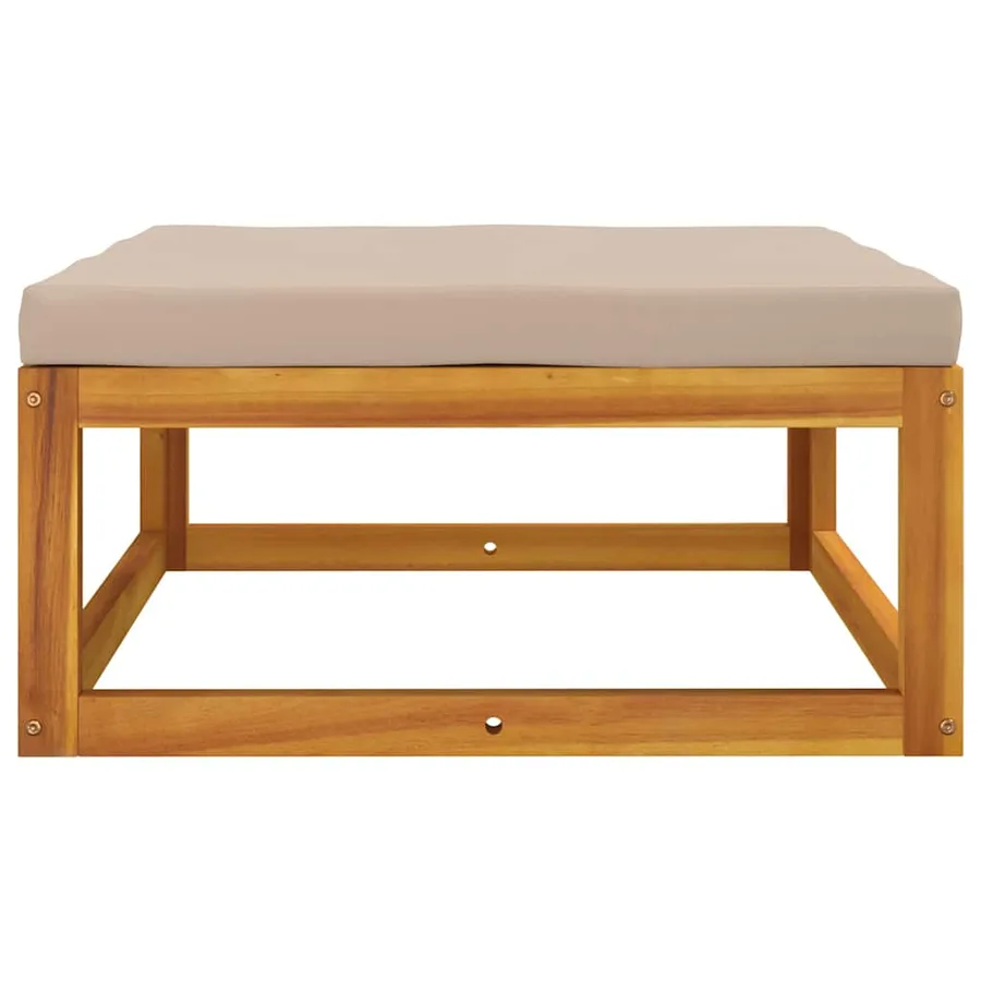 Repose-pied de jardin avec coussin taupe bois massif d'acacia - 4