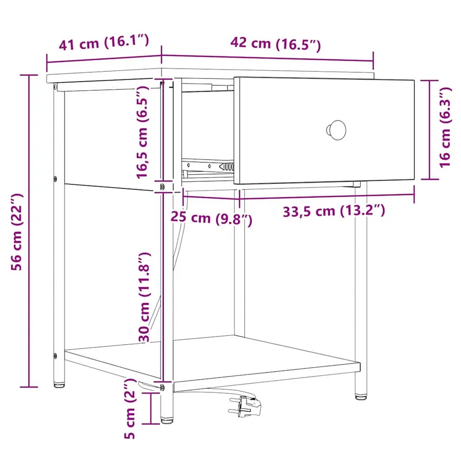 Cabinet de chevet Chêne fumé 42 x 41 x 56 cm Bois d'ingénierie - 14