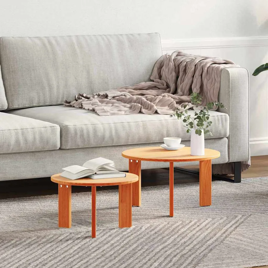 Table basse 2 pcs Brun cire Bois de pin massif