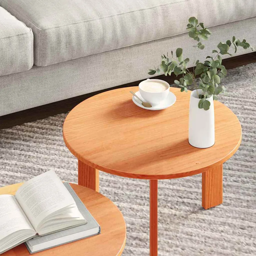 Table basse 2 pcs Brun cire Bois de pin massif - 4
