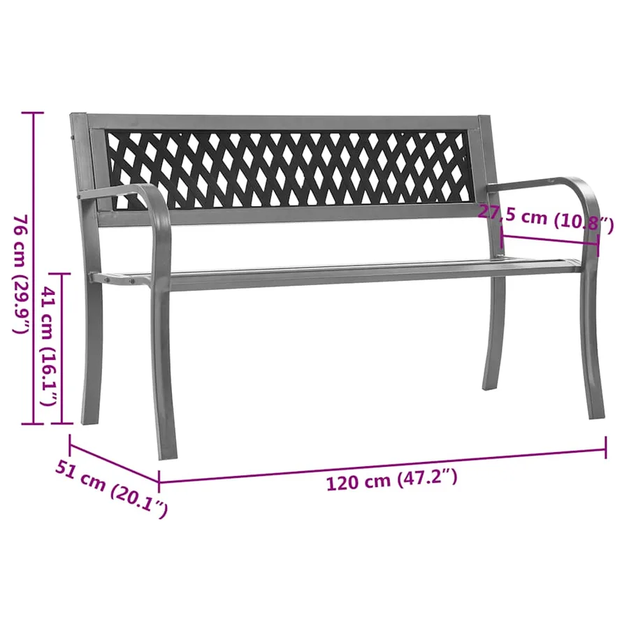 Banc de jardin Noir 120 cm Acier - 8
