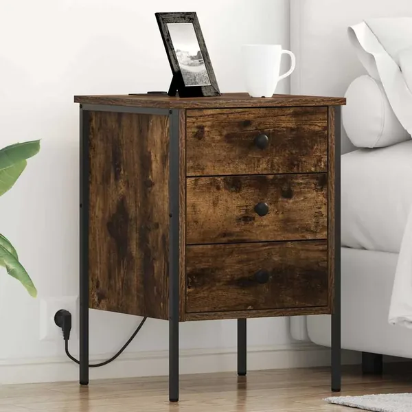 Cabinet de chevet avec tiroir 2 pcs Chêne fumé 42 x 41 x 61 cm