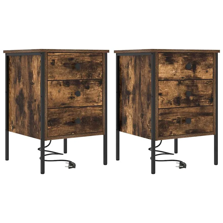 Cabinet de chevet avec tiroir 2 pcs Chêne fumé 42 x 41 x 61 cm - 2