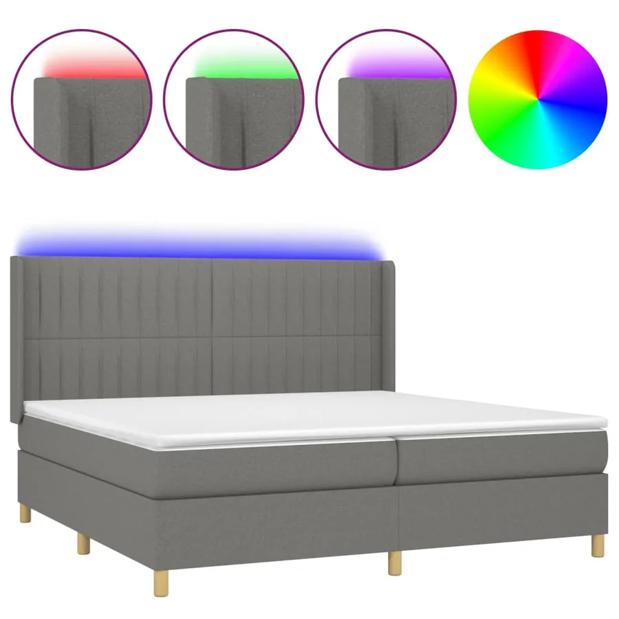 Sommier à lattes de lit matelas LED Gris foncé 200x200 cm Tissu - 2