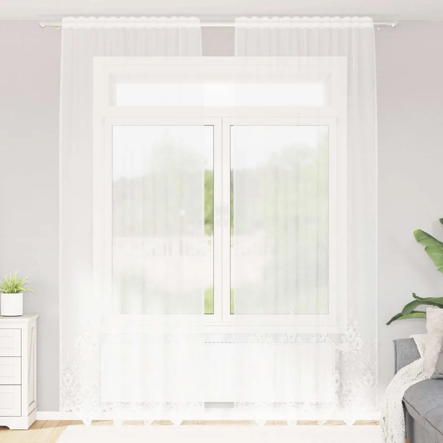 Rideau en Dentelle Floral Blanc 280 x 150 cm Polyester