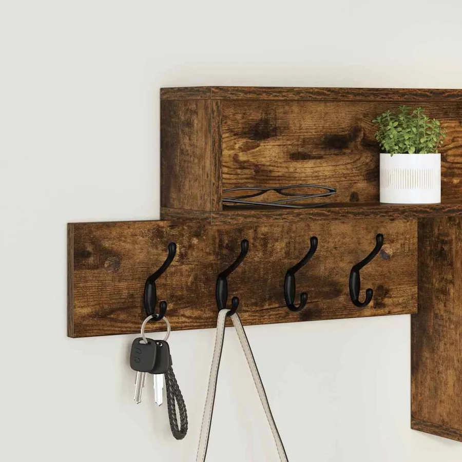 Porte-manteau mural avec étagère Chêne fumé 100 x 12 x 43,5 cm - 4