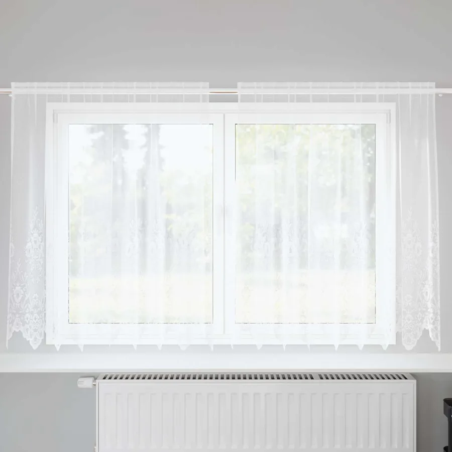 Rideau en Dentelle Floral Blanc 160 x 200 cm Polyester