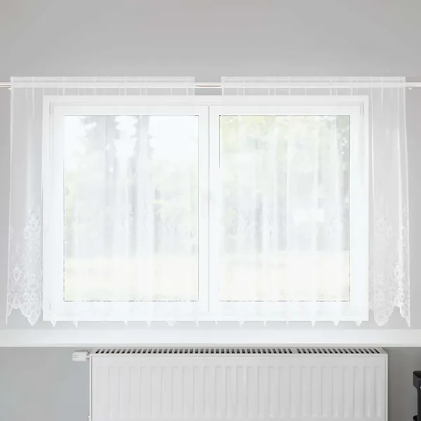 Rideau en Dentelle Floral Blanc 160 x 200 cm Polyester