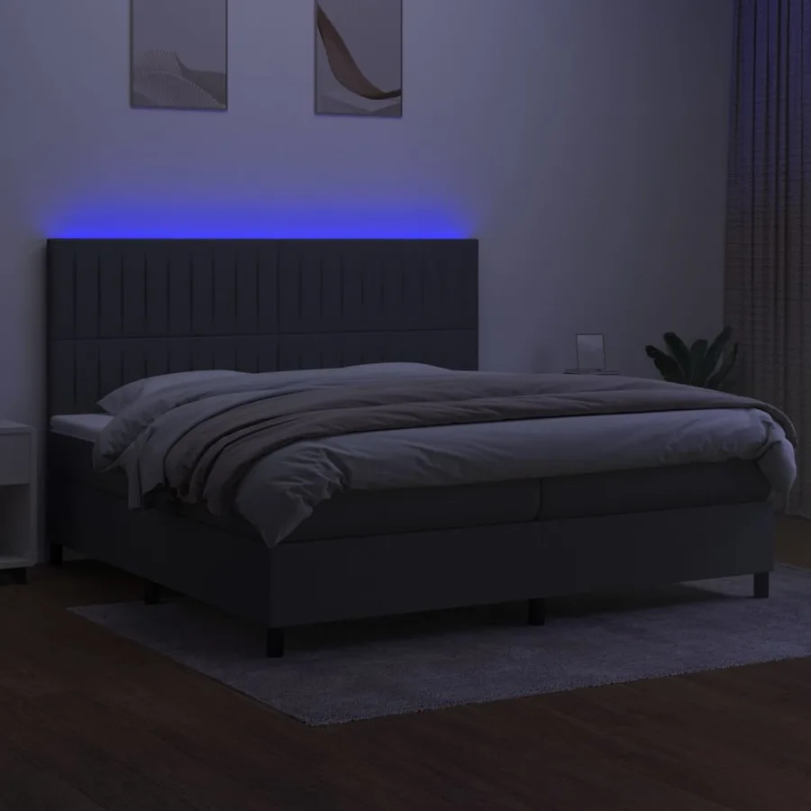 Sommier à lattes de lit et matelas et LED Gris foncé 200x200 cm - 4