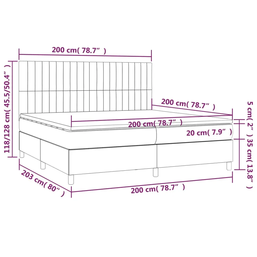 Sommier à lattes de lit et matelas et LED Gris foncé 200x200 cm - 8
