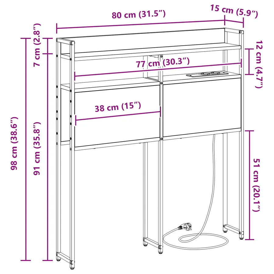 Tête de lit de rangement Chêne sonoma Bois d'ingénierie - 15