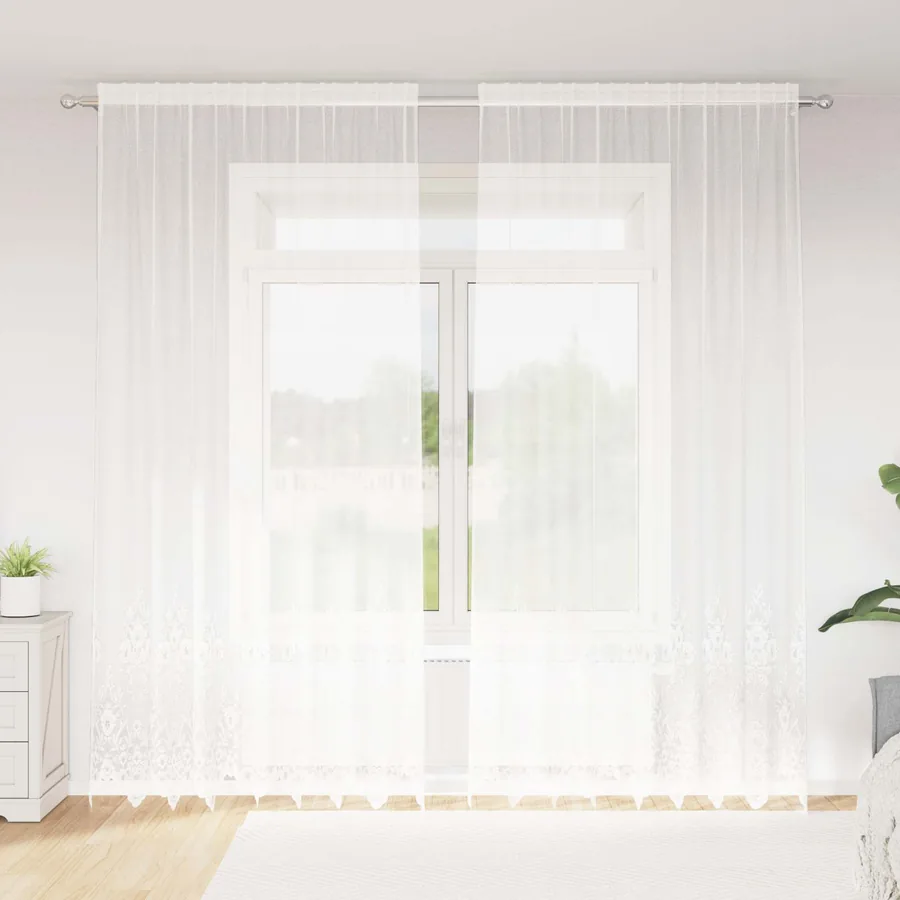 Rideau en Dentelle Floral Blanc 300 x 200 cm Polyester
