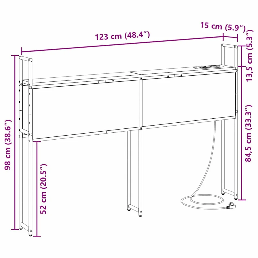 Headboard de Rangement avec Station de Charge Chêne noir - 13