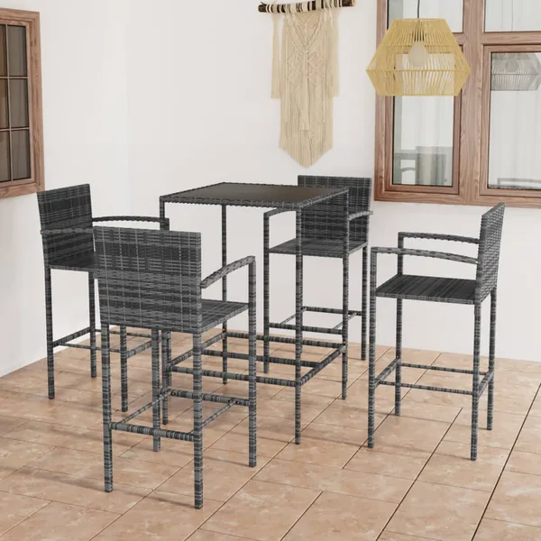 Ensemble de bar de jardin 5 pcs Résine tressée Gris
