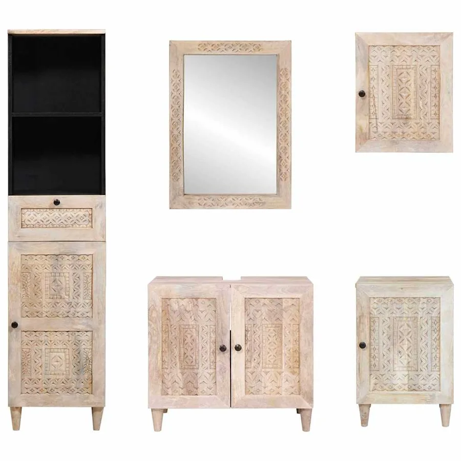 Ensemble de mobilier de salle de bain avec tiroir 5 pcs Blanc - 8