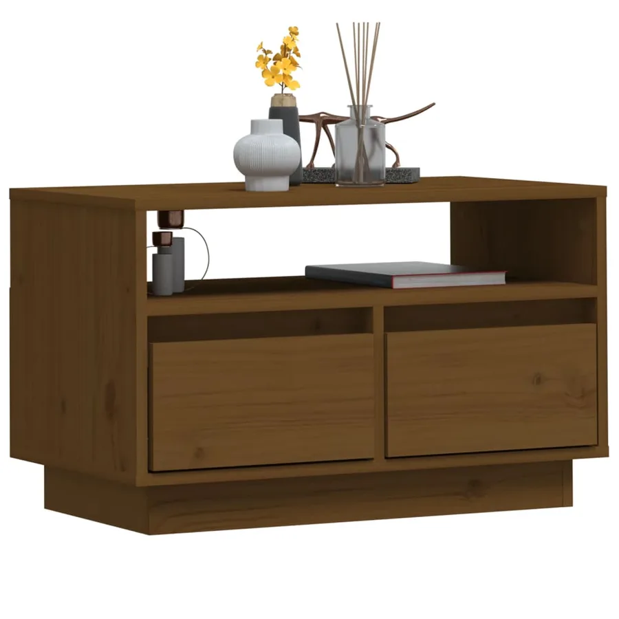 Meuble TV Marron miel 60x35x37 cm Bois de pin massif - 4