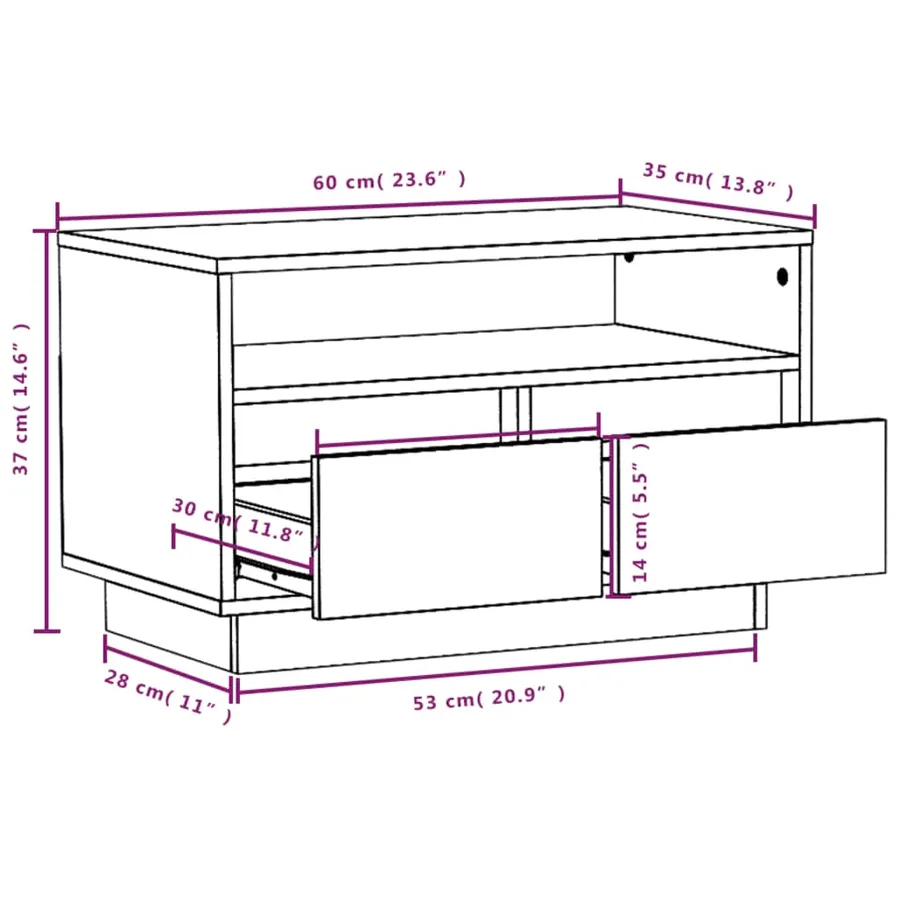 Meuble TV Marron miel 60x35x37 cm Bois de pin massif - 9