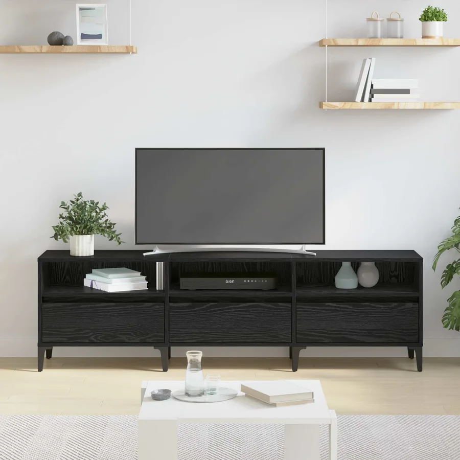 Meuble TV Chêne noir 150 x 30 x 45 cm Bois d'ingénierie et fer - 4