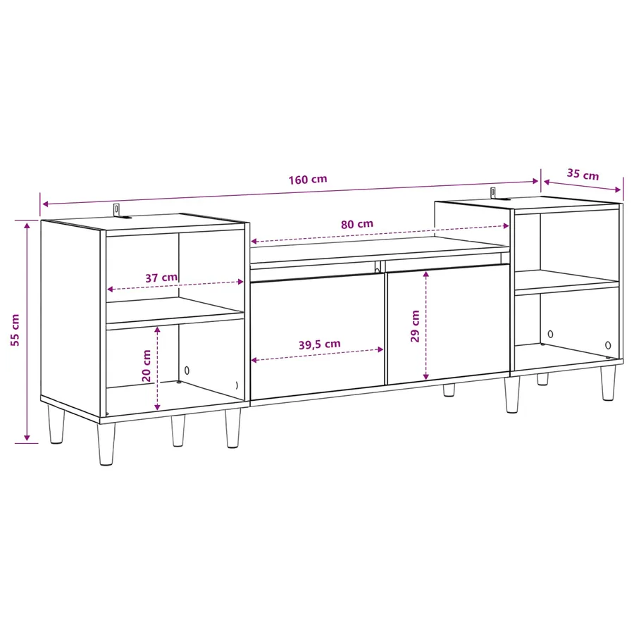 Meuble TV 160 x 35 x 55 cm Chêne artisanal Bois d'ingénierie - 10