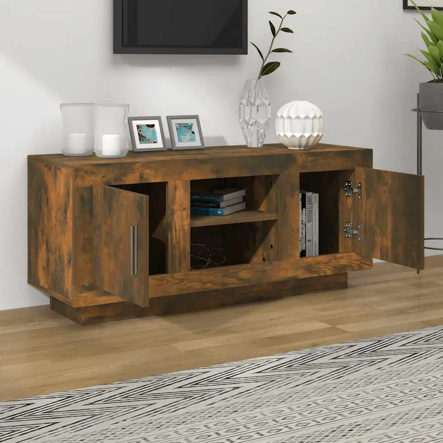 Meuble TV chêne fumé 102x35x45 cm bois d'ingénierie - 3