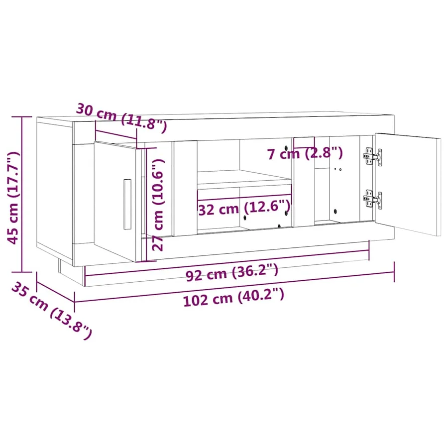 Meuble TV chêne fumé 102x35x45 cm bois d'ingénierie - 8