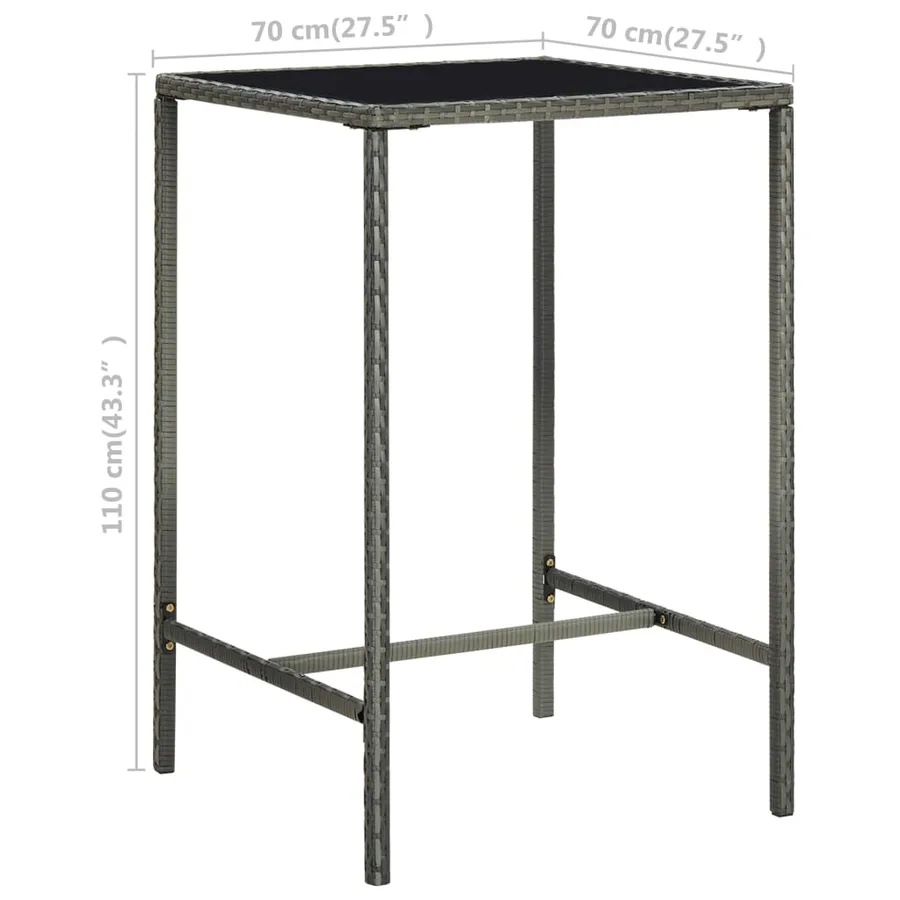 Ensemble de bar de jardin 3 pcs et coussins Résine tressée Gris - 11