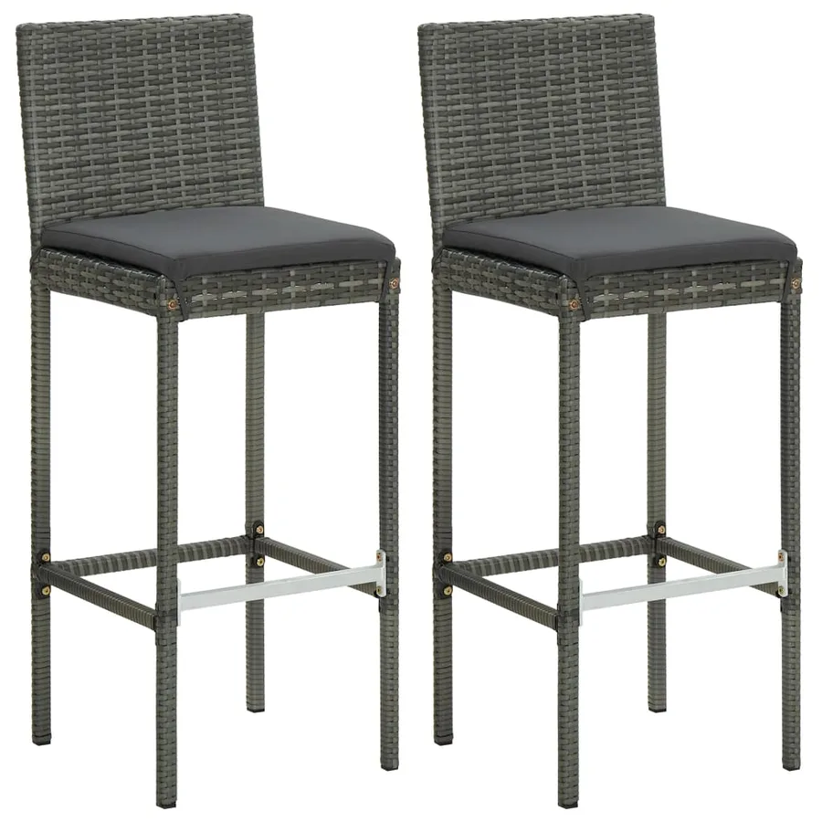 Ensemble de bar de jardin 3 pcs et coussins Résine tressée Gris - 6