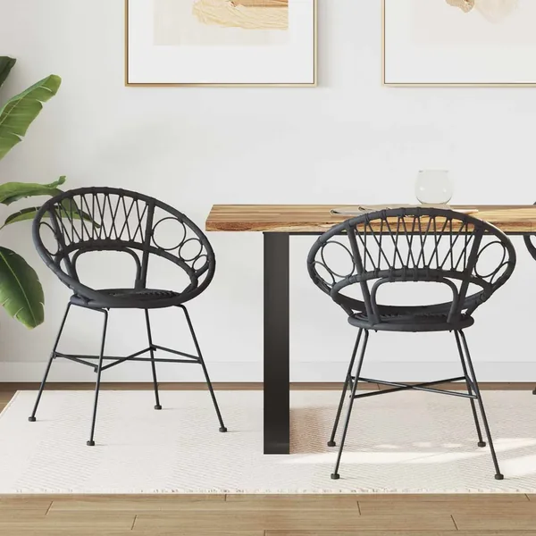 Chaise de salle à manger 2 pcs Rotin et métal Noir