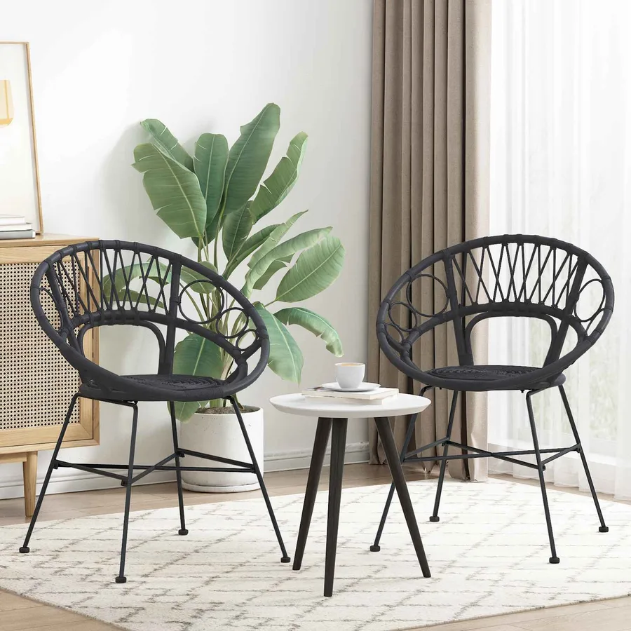 Chaise de salle à manger 2 pcs Rotin et métal Noir - 3